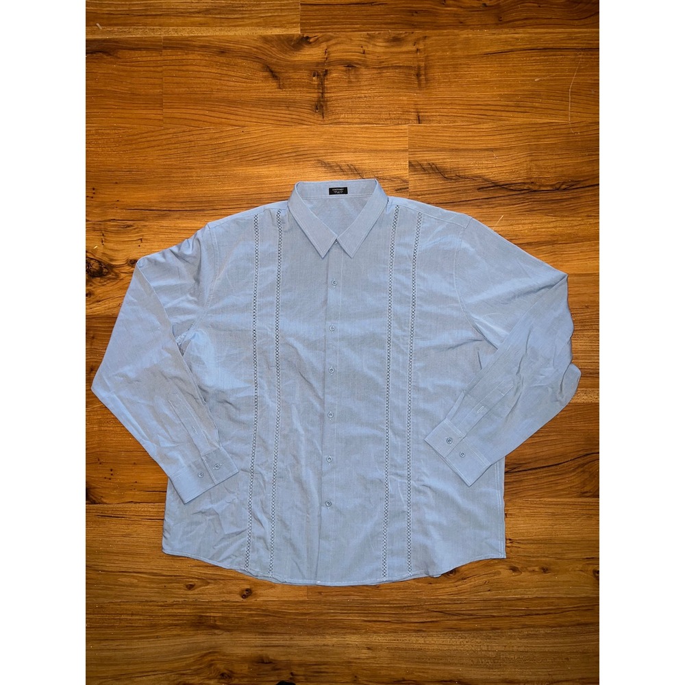 COOFANDY Mens 3XL Light Blue Guayabera Style Long Sleeve Lace Panel Button Shirt